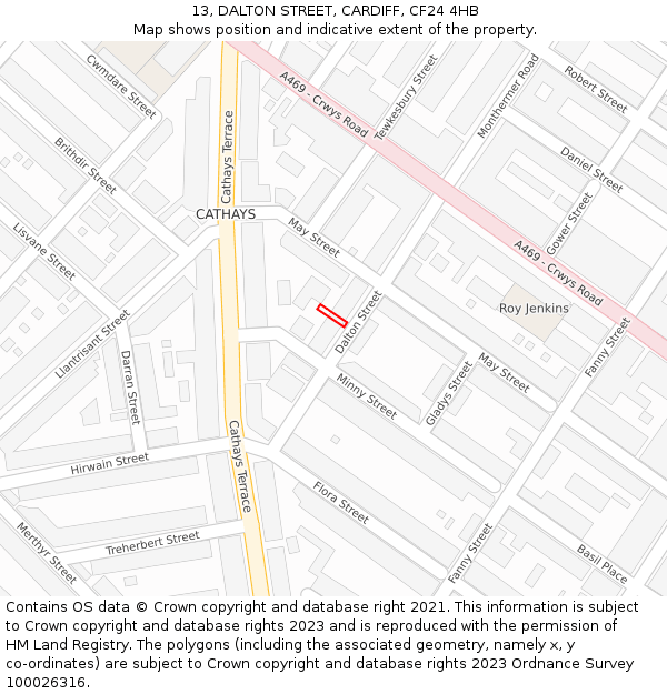 13, DALTON STREET, CARDIFF, CF24 4HB: Location map and indicative extent of plot