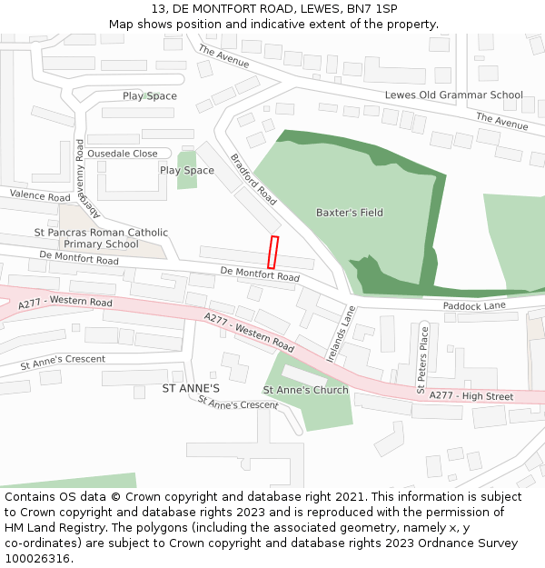 13, DE MONTFORT ROAD, LEWES, BN7 1SP: Location map and indicative extent of plot