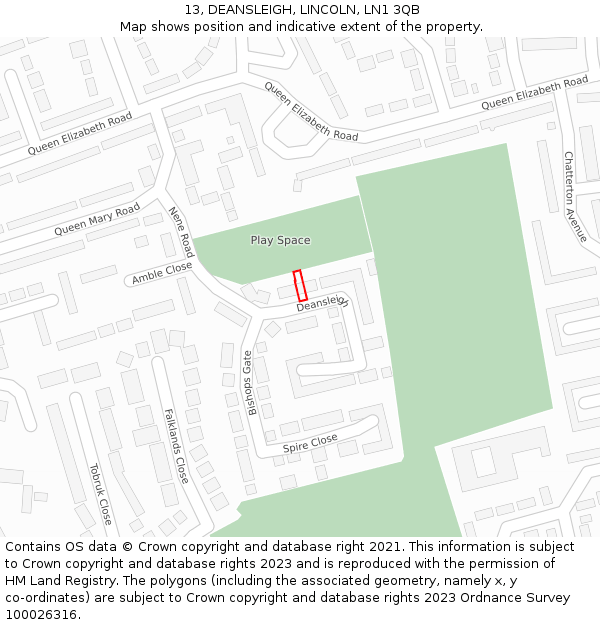 13, DEANSLEIGH, LINCOLN, LN1 3QB: Location map and indicative extent of plot