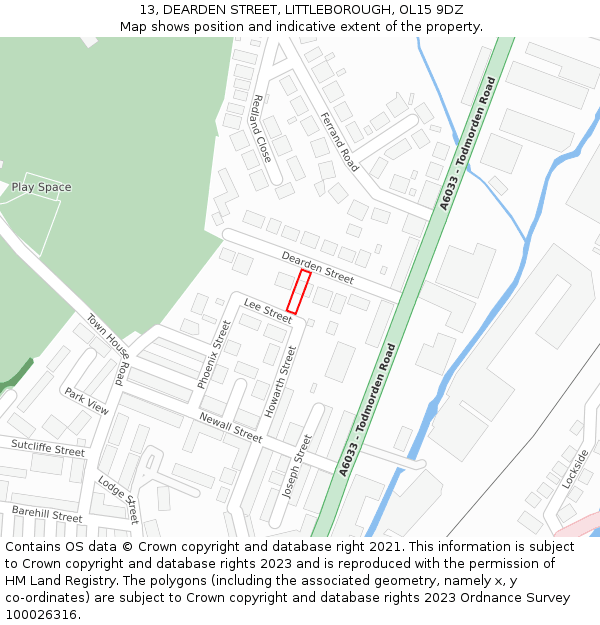 13, DEARDEN STREET, LITTLEBOROUGH, OL15 9DZ: Location map and indicative extent of plot