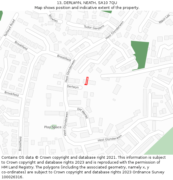 13, DERLWYN, NEATH, SA10 7QU: Location map and indicative extent of plot