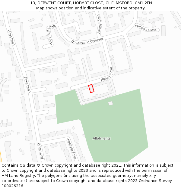 13, DERWENT COURT, HOBART CLOSE, CHELMSFORD, CM1 2FN: Location map and indicative extent of plot