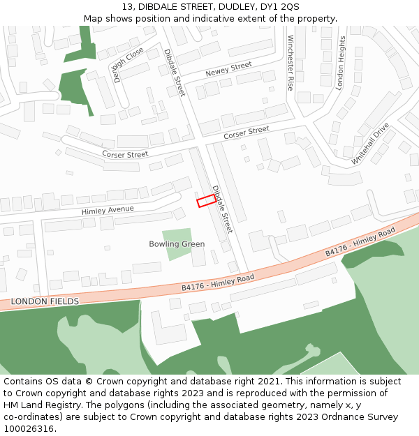 13, DIBDALE STREET, DUDLEY, DY1 2QS: Location map and indicative extent of plot