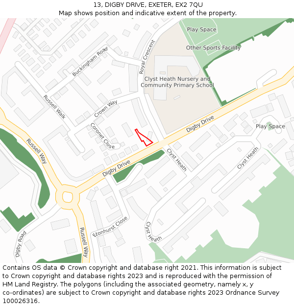 13, DIGBY DRIVE, EXETER, EX2 7QU: Location map and indicative extent of plot