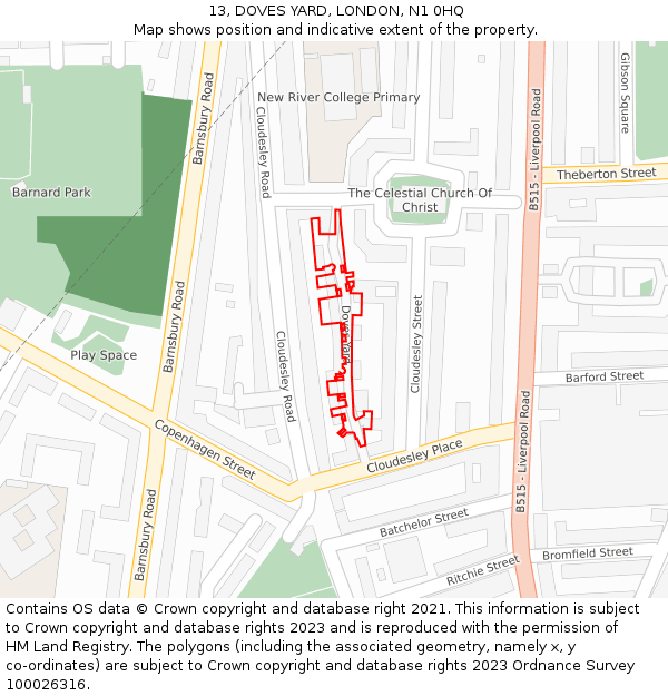 13, DOVES YARD, LONDON, N1 0HQ: Location map and indicative extent of plot
