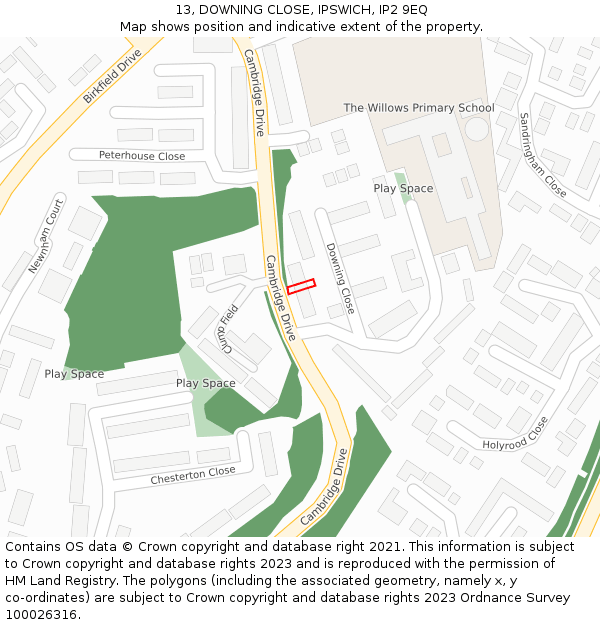 13, DOWNING CLOSE, IPSWICH, IP2 9EQ: Location map and indicative extent of plot