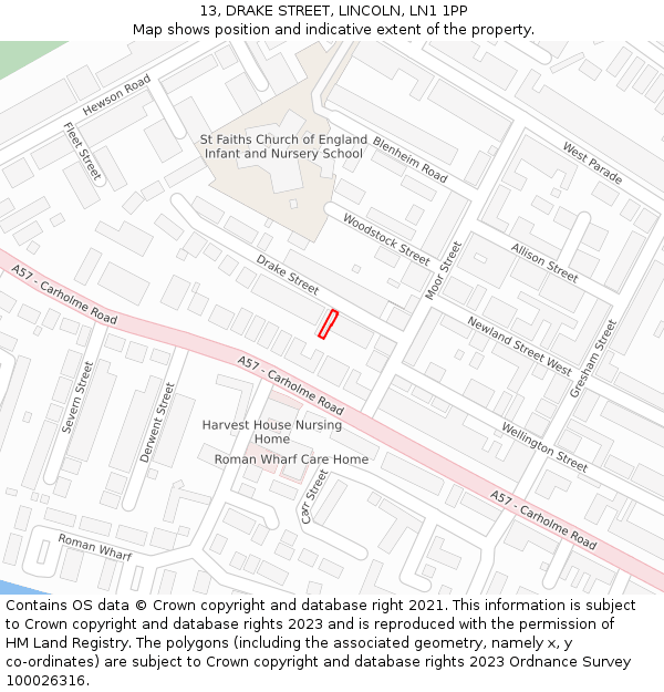 13, DRAKE STREET, LINCOLN, LN1 1PP: Location map and indicative extent of plot