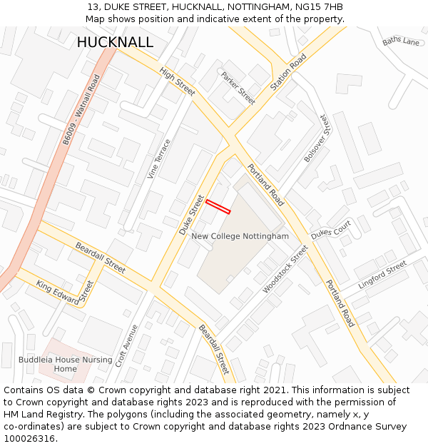 13, DUKE STREET, HUCKNALL, NOTTINGHAM, NG15 7HB: Location map and indicative extent of plot