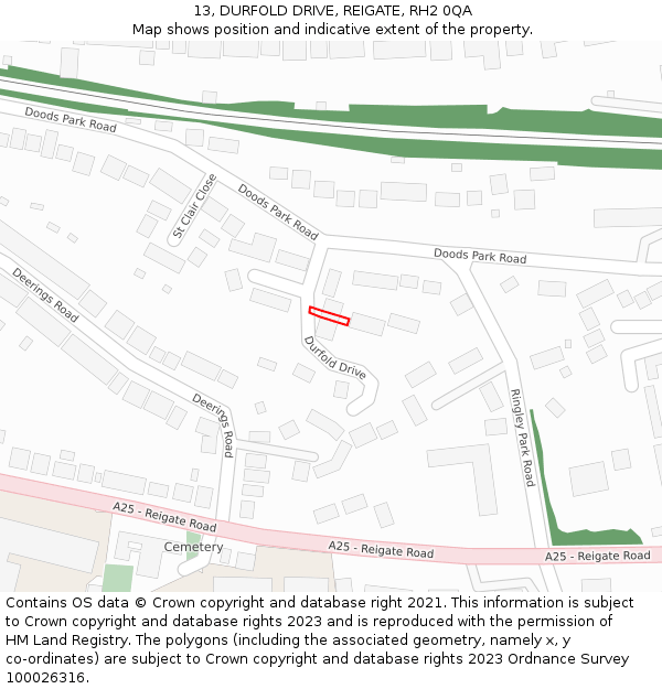 13, DURFOLD DRIVE, REIGATE, RH2 0QA: Location map and indicative extent of plot