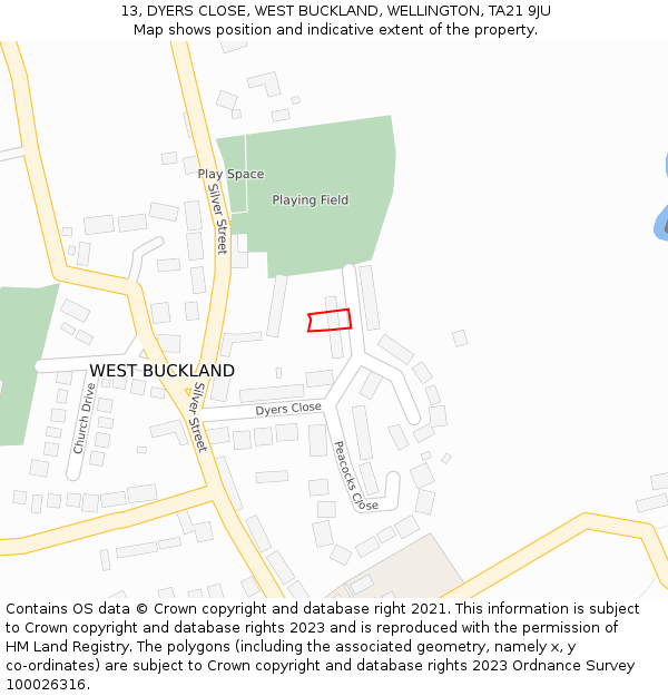 13, DYERS CLOSE, WEST BUCKLAND, WELLINGTON, TA21 9JU: Location map and indicative extent of plot