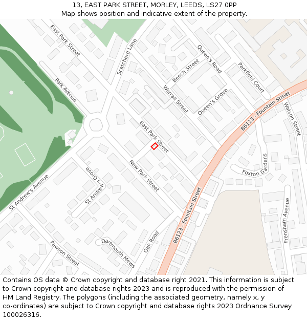 13, EAST PARK STREET, MORLEY, LEEDS, LS27 0PP: Location map and indicative extent of plot