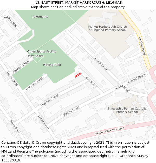 13, EAST STREET, MARKET HARBOROUGH, LE16 9AE: Location map and indicative extent of plot