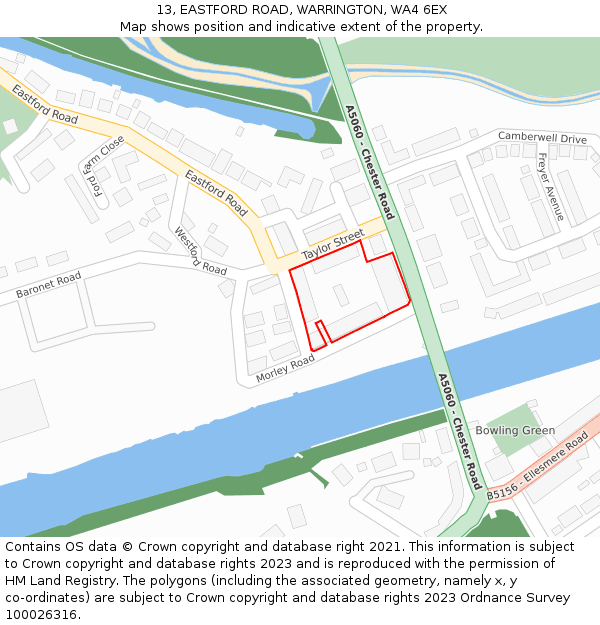 13, EASTFORD ROAD, WARRINGTON, WA4 6EX: Location map and indicative extent of plot