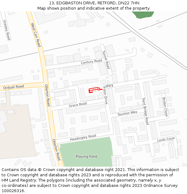 13, EDGBASTON DRIVE, RETFORD, DN22 7HN: Location map and indicative extent of plot