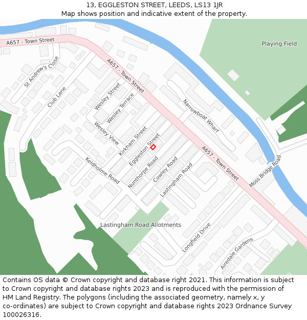 13, EGGLESTON STREET, LEEDS, LS13 1JR: Location map and indicative extent of plot