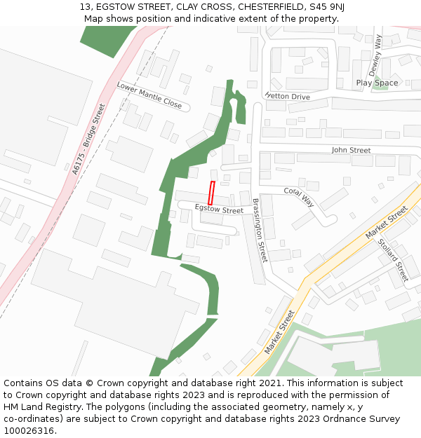 13, EGSTOW STREET, CLAY CROSS, CHESTERFIELD, S45 9NJ: Location map and indicative extent of plot