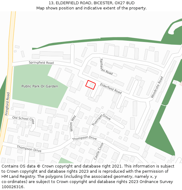 13, ELDERFIELD ROAD, BICESTER, OX27 8UD: Location map and indicative extent of plot