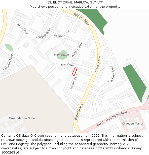 13, ELIOT DRIVE, MARLOW, SL7 1TT: Location map and indicative extent of plot