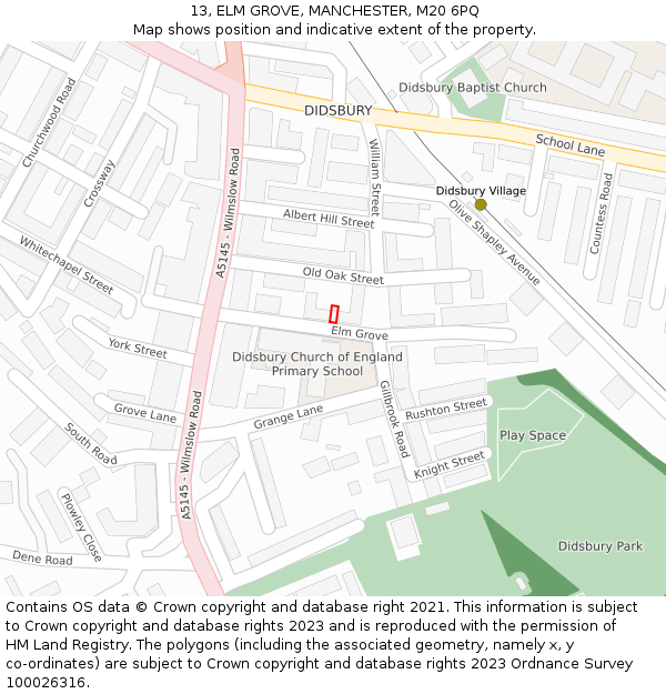 13, ELM GROVE, MANCHESTER, M20 6PQ: Location map and indicative extent of plot