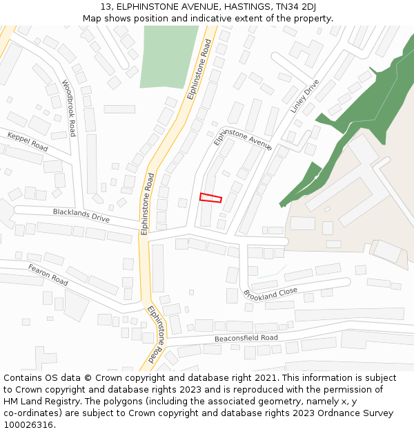 13, ELPHINSTONE AVENUE, HASTINGS, TN34 2DJ: Location map and indicative extent of plot