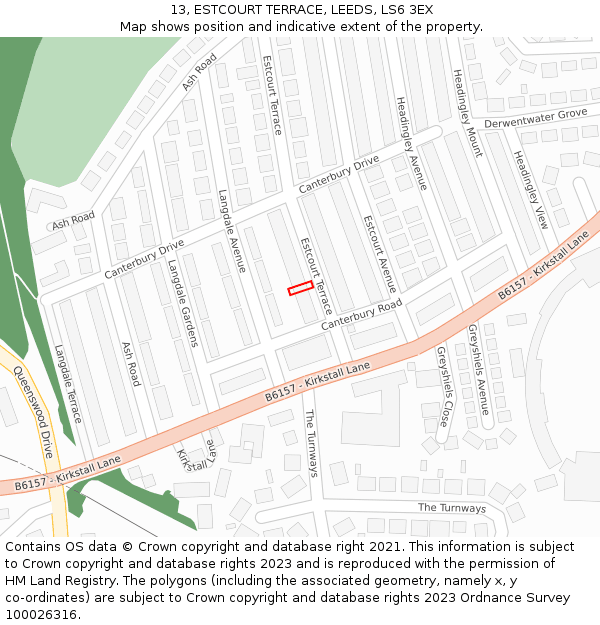 13, ESTCOURT TERRACE, LEEDS, LS6 3EX: Location map and indicative extent of plot