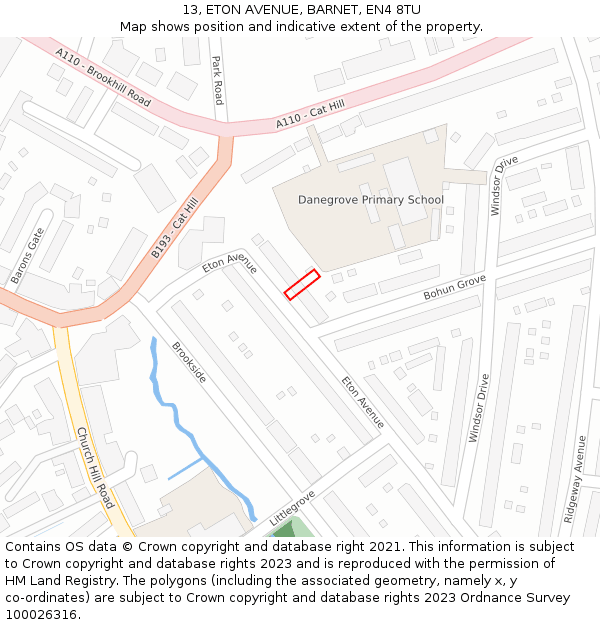 13, ETON AVENUE, BARNET, EN4 8TU: Location map and indicative extent of plot