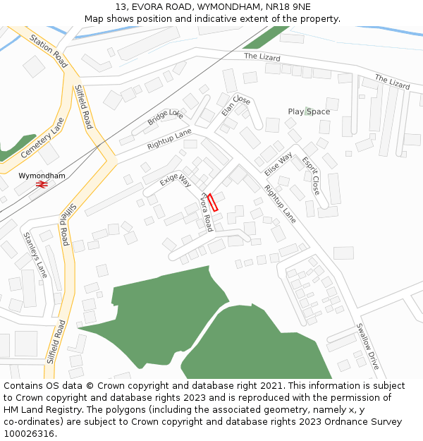 13, EVORA ROAD, WYMONDHAM, NR18 9NE: Location map and indicative extent of plot