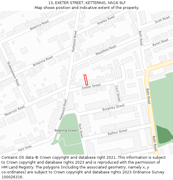 13, EXETER STREET, KETTERING, NN16 9LF: Location map and indicative extent of plot