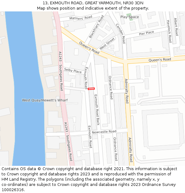 13, EXMOUTH ROAD, GREAT YARMOUTH, NR30 3DN: Location map and indicative extent of plot