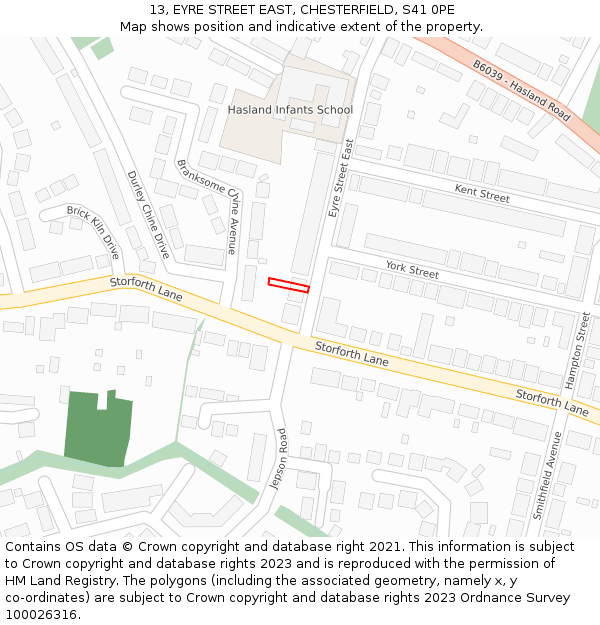 13, EYRE STREET EAST, CHESTERFIELD, S41 0PE: Location map and indicative extent of plot