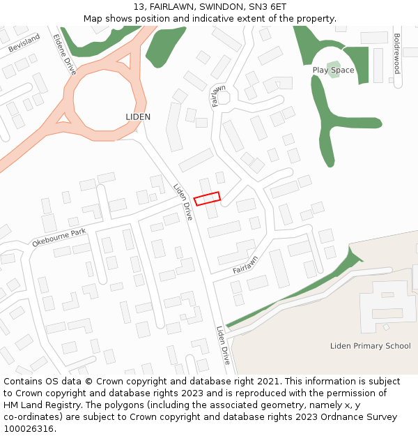 13, FAIRLAWN, SWINDON, SN3 6ET: Location map and indicative extent of plot