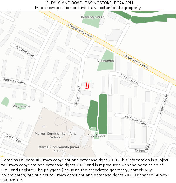 13, FALKLAND ROAD, BASINGSTOKE, RG24 9PH: Location map and indicative extent of plot