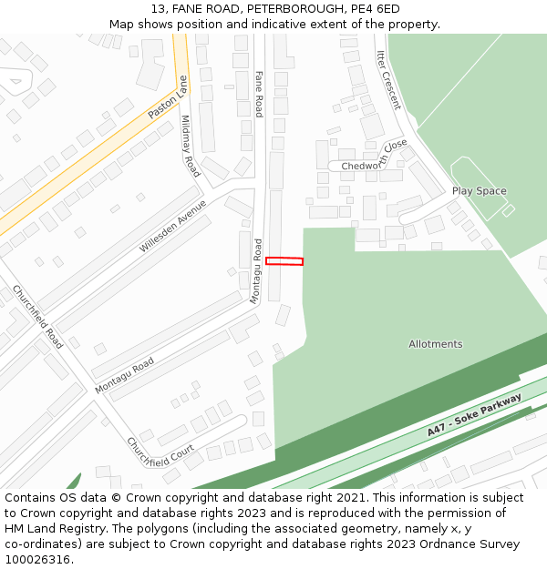 13, FANE ROAD, PETERBOROUGH, PE4 6ED: Location map and indicative extent of plot