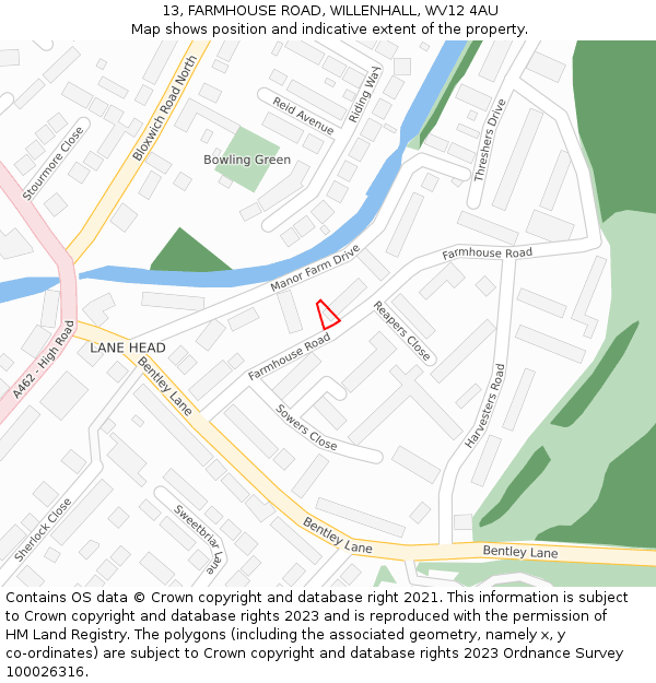 13, FARMHOUSE ROAD, WILLENHALL, WV12 4AU: Location map and indicative extent of plot