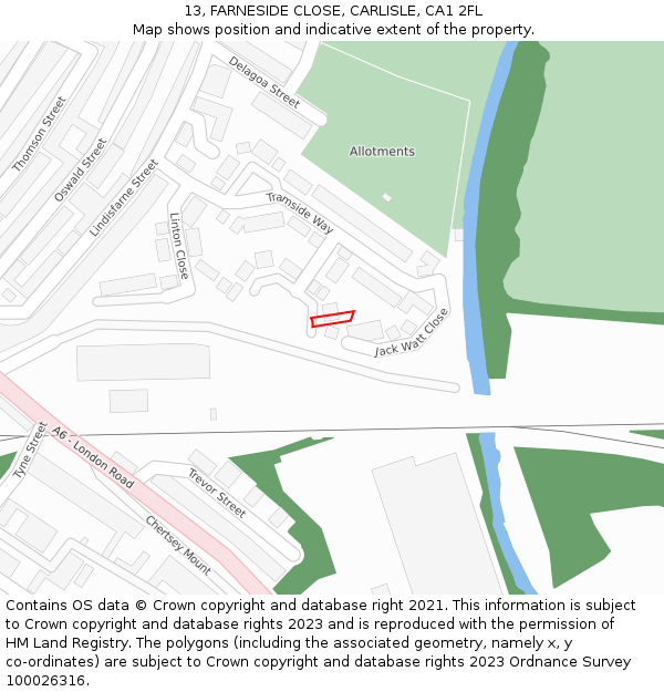 13, FARNESIDE CLOSE, CARLISLE, CA1 2FL: Location map and indicative extent of plot