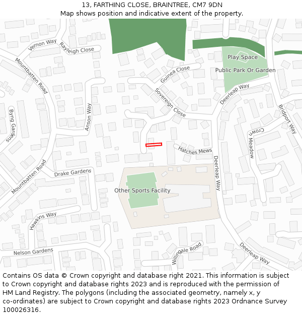13, FARTHING CLOSE, BRAINTREE, CM7 9DN: Location map and indicative extent of plot