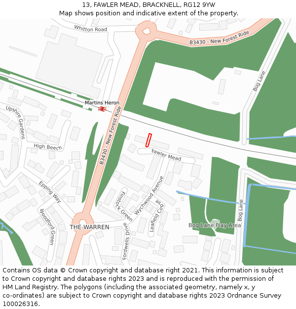 13, FAWLER MEAD, BRACKNELL, RG12 9YW: Location map and indicative extent of plot