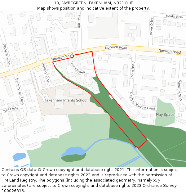 13, FAYREGREEN, FAKENHAM, NR21 8HE: Location map and indicative extent of plot