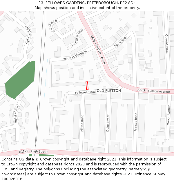 13, FELLOWES GARDENS, PETERBOROUGH, PE2 8DH: Location map and indicative extent of plot