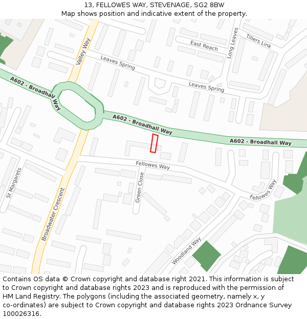 13, FELLOWES WAY, STEVENAGE, SG2 8BW: Location map and indicative extent of plot