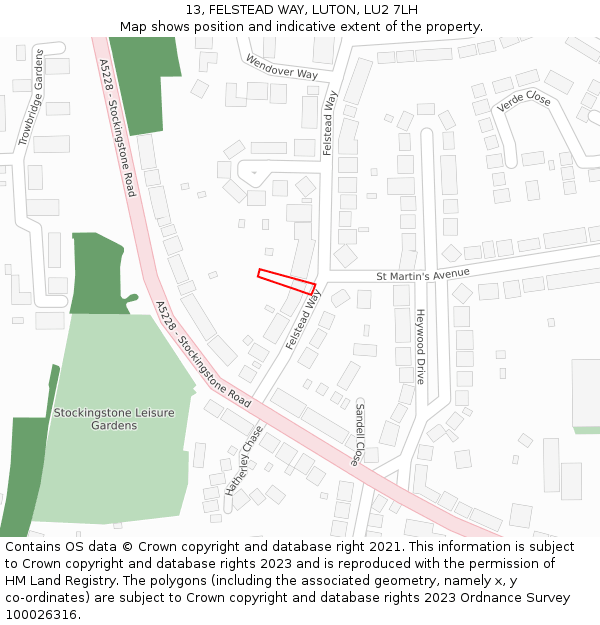 13, FELSTEAD WAY, LUTON, LU2 7LH: Location map and indicative extent of plot