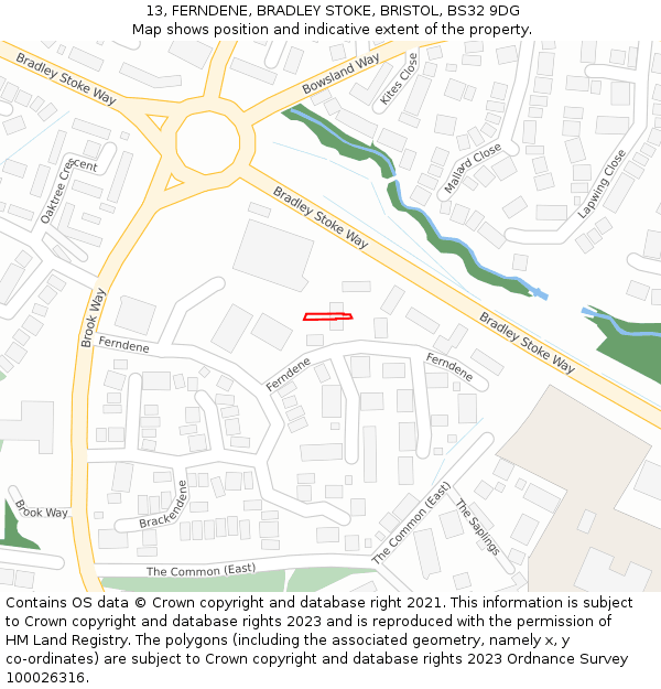 13, FERNDENE, BRADLEY STOKE, BRISTOL, BS32 9DG: Location map and indicative extent of plot