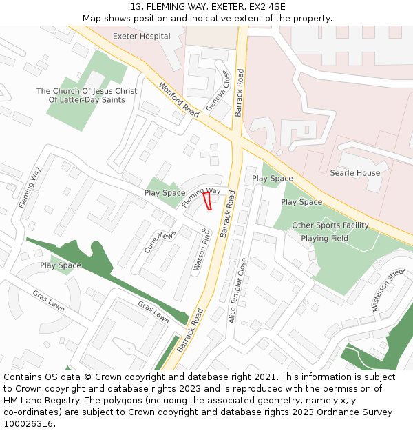 13, FLEMING WAY, EXETER, EX2 4SE: Location map and indicative extent of plot