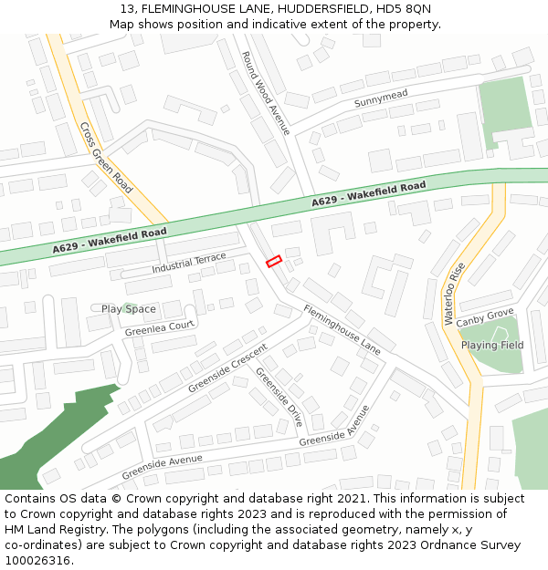 13, FLEMINGHOUSE LANE, HUDDERSFIELD, HD5 8QN: Location map and indicative extent of plot