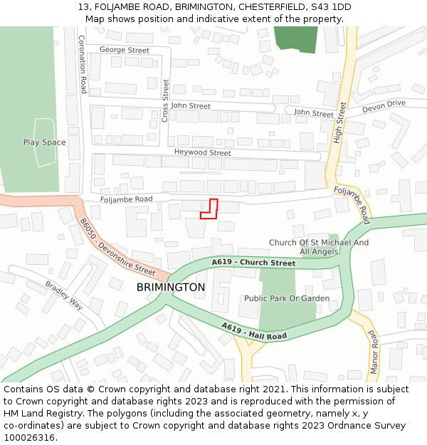 13, FOLJAMBE ROAD, BRIMINGTON, CHESTERFIELD, S43 1DD: Location map and indicative extent of plot