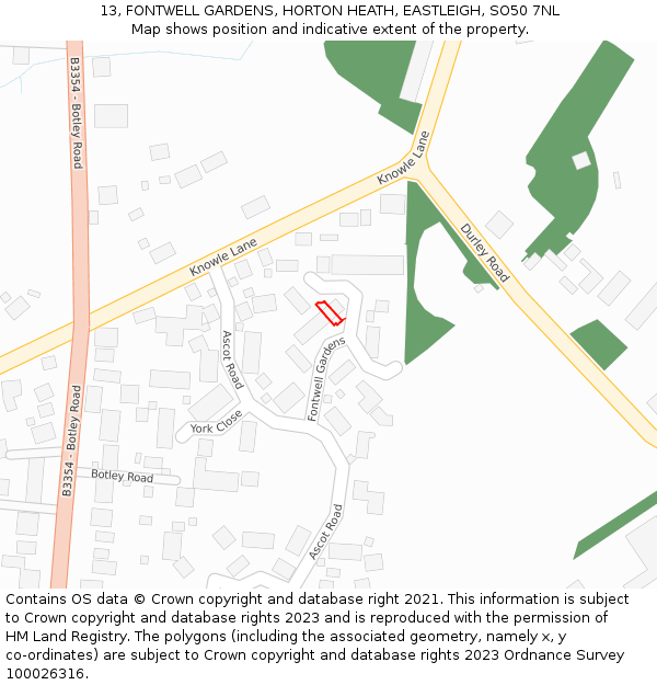 13, FONTWELL GARDENS, HORTON HEATH, EASTLEIGH, SO50 7NL: Location map and indicative extent of plot