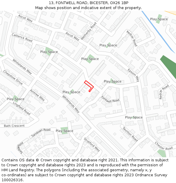 13, FONTWELL ROAD, BICESTER, OX26 1BP: Location map and indicative extent of plot