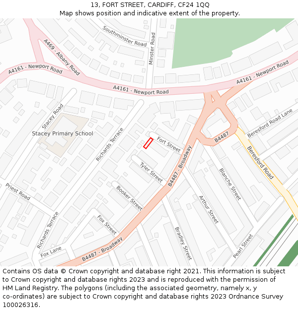 13, FORT STREET, CARDIFF, CF24 1QQ: Location map and indicative extent of plot
