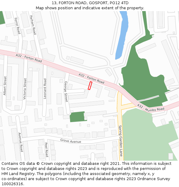 13, FORTON ROAD, GOSPORT, PO12 4TD: Location map and indicative extent of plot