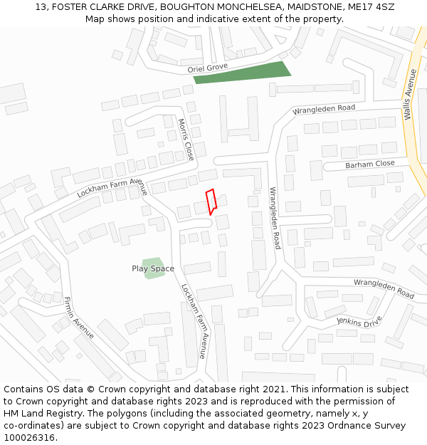 13, FOSTER CLARKE DRIVE, BOUGHTON MONCHELSEA, MAIDSTONE, ME17 4SZ: Location map and indicative extent of plot